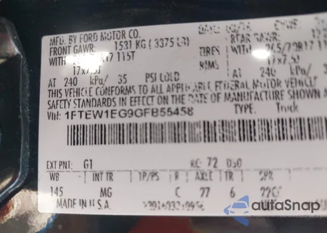 2016 Ford F-150 Xlt из США, поврежденный, VIN 1FTEW1EG9GFB55458